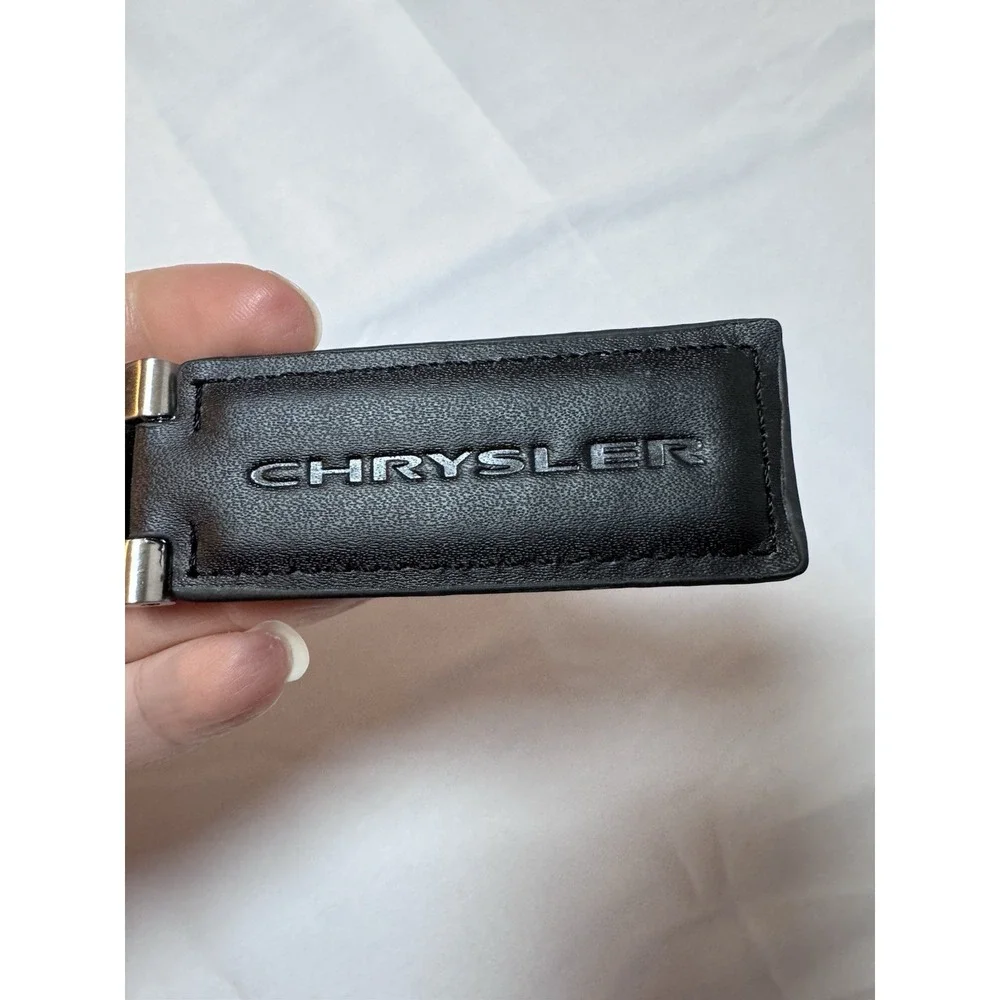 2016 CHRYSLER BLACK Leather Metal Keychain Key Ring Embossed OEM